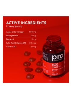PRO VITAMIN CO Pro Vitamin Co Apple Cider Vinegar+ Gummy Vitamins - Digestive & Metabolism Support, Halal, Vegan Friendly, Gluten Free, Pomegranate, Betroot, Folic Acid, Vitamin B12 - 1 Pack 60 Gummies  - Image 4