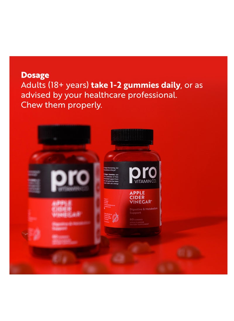 PRO VITAMIN CO - Pro Vitamin Co Apple Cider Vinegar+ Gummy Vitamins - Digestive & Metabolism Support, Halal, Vegan Friendly, Gluten Free, Pomegranate, Betroot, Folic Acid, Vitamin B12 - 1 Pack 60 Gummies - Image 1