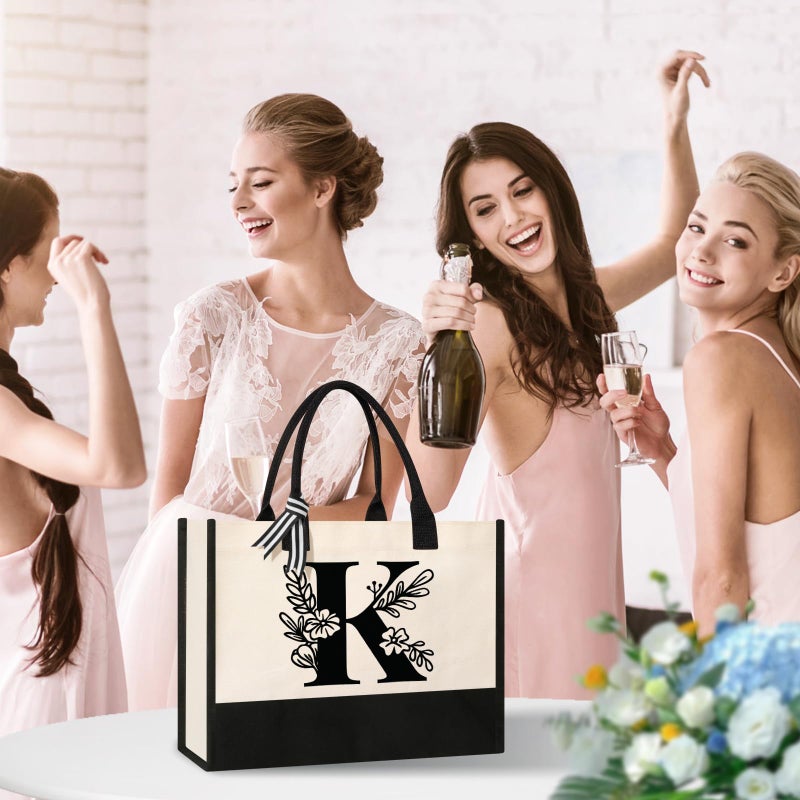 Tecanne Personalized Initial Canvas Tote Bag, Suitable for Birthday, Wedding, Beach, Holiday, Gifts for Women, Mom, Teachers, Nurses, Best Friends, Bridesmaids (K) - Image 3