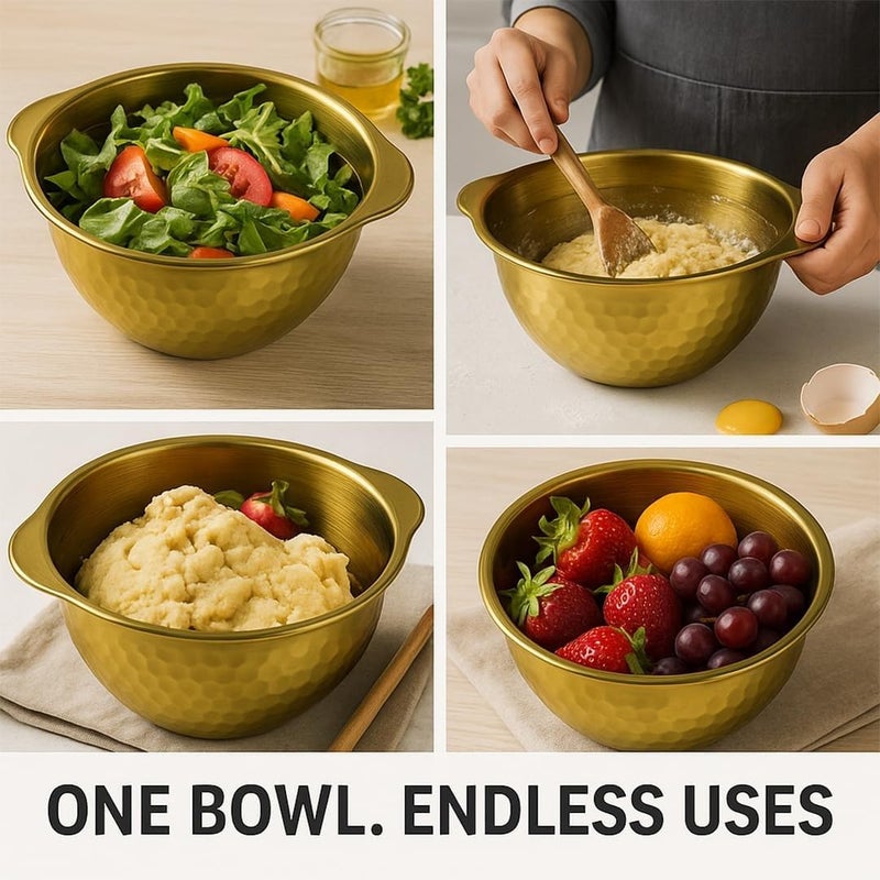 Valajogi Large Gold Fruit Bowl - Decorative Stainless Steel Kitchen Bowl for Countertop Display, Weddings, Events, Parties Elegant Salad & Mixing Bowl for Home Desserts Kitchen Mixing Bowl (Gold) - Image 5