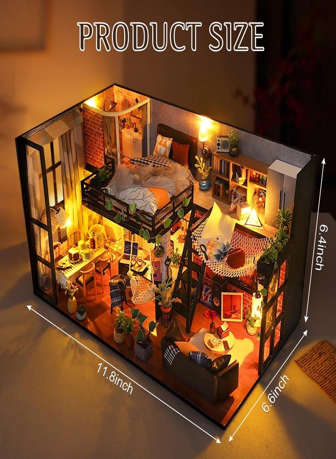 Foyucool DIY Miniature House Kit, Dollhouse Kit with Dust Cover, Mini House Building Kits for for Adult to Building, Christmas Home Decorations Gifts for Family and Friends, Loft - Image 2