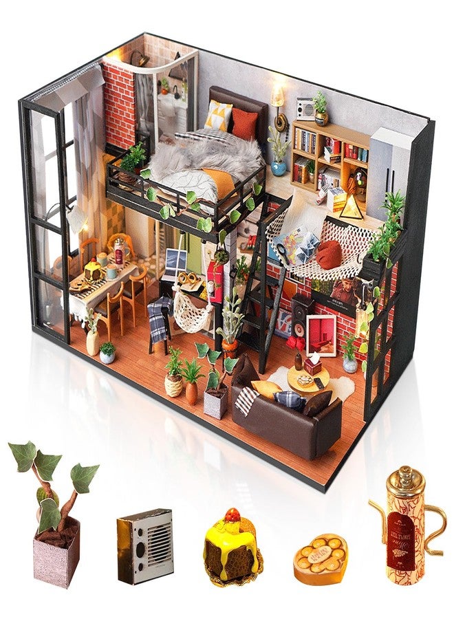 Foyucool DIY Miniature House Kit, Dollhouse Kit with Dust Cover, Mini House Building Kits for for Adult to Building, Christmas Home Decorations Gifts for Family and Friends, Loft - Image 1