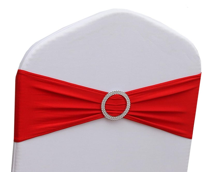 Gankar 50pcs Spandex Red Chair Sashes for Wedding  Chair Bands with Buckles Stretch Chairs Bows for Party Banquet Theme Event Decorations 50 Pieces Red