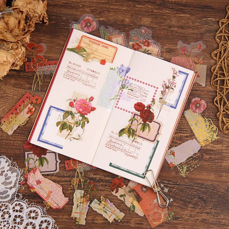 Dizdkizd Die Cut Gold Foil Floral Stickers (180 Pieces), Transparent Aesthetics Sticker Set Vintage Flower Decals for Scrapbooking Card Making Journaling Paper Crafting - Image 4