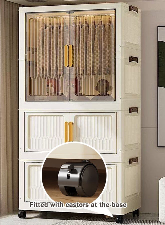 كوزينيست خزانة ملابس محمولة قائمة بذاتها بعرض 65 سم مع قضيب تعليق وأبواب، صناديق تخزين قابلة للطي والتكديس بغطاء، خزانة ملابس قابلة للطي مضادة للغبار مع عجلات لتنظيم الملابس في غرفة النوم أو المكتب أو السكن - Image 2