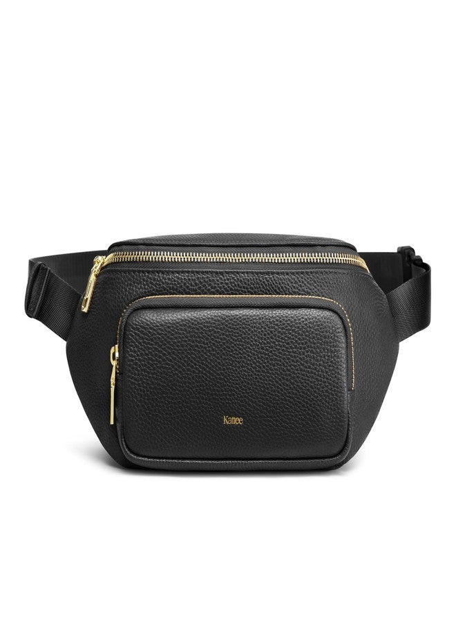 Kattee Fanny Packs for Women, Leather Crossbody Bags for Women Trendy, Small Belt Bag,Fashion Waist Packs with RFID Blocking, Black - Image 1