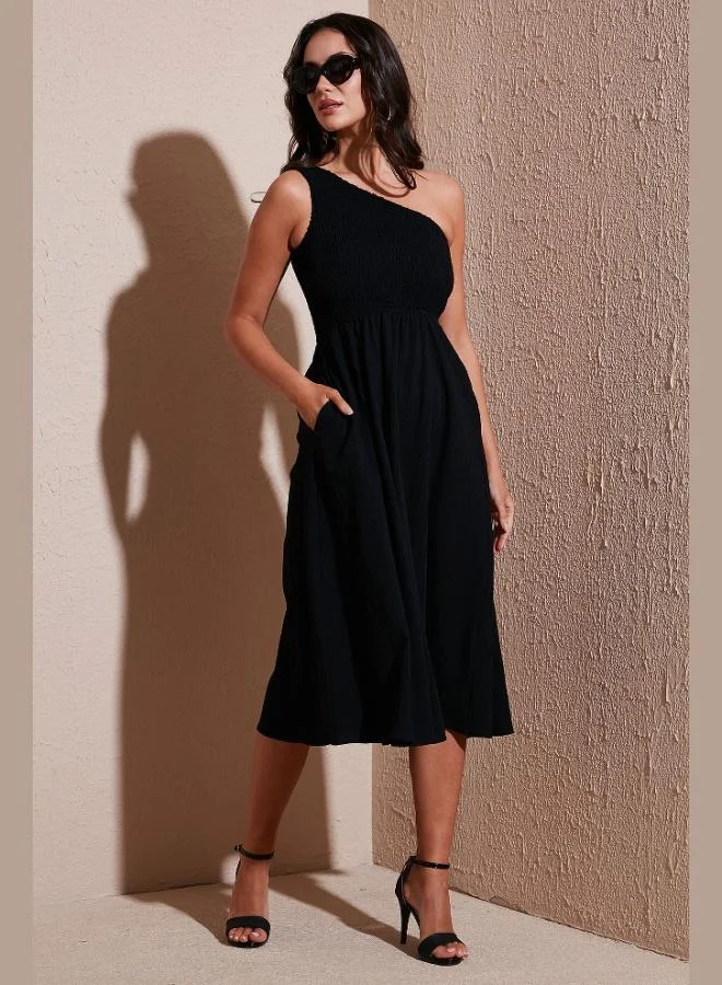 Lela Lela Regular Fit One Shoulder Waist-Leg Midi Dress Women's Dress 67810248