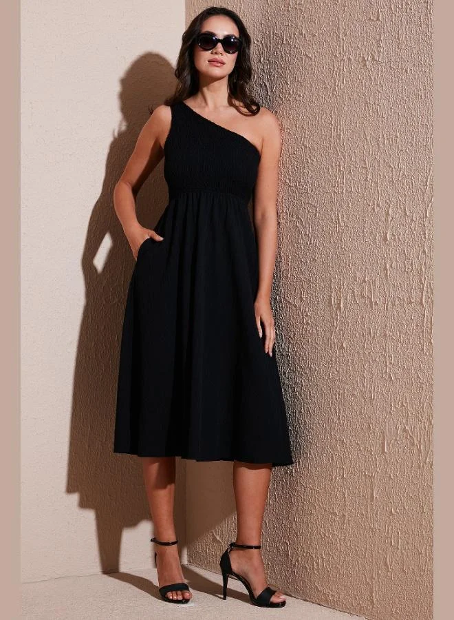 Lela Lela Regular Fit One Shoulder Waist-Leg Midi Dress Women's Dress 67810248