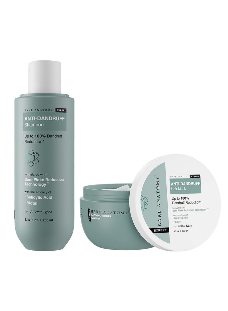 BARE ANATOMY Anti Dandruff Shampoo + Conditioner Mask | Reduces Upto 100% Dandruff & Strengthens Hair | With Salicylic Acid & Biotin | Paraben & Sulphate Free | Women & Men | 250ml + 250g  - Image 1