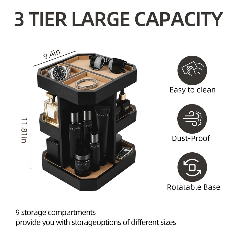 Tldcdte Rotating Cologne Organizer for Men, Metal Fragrance Display Stand with Suede-Lined Trays, 360Â° Turntable Cologne Stand for Dresser Desk, Gift-Ready Perfume Organizer - Image 2