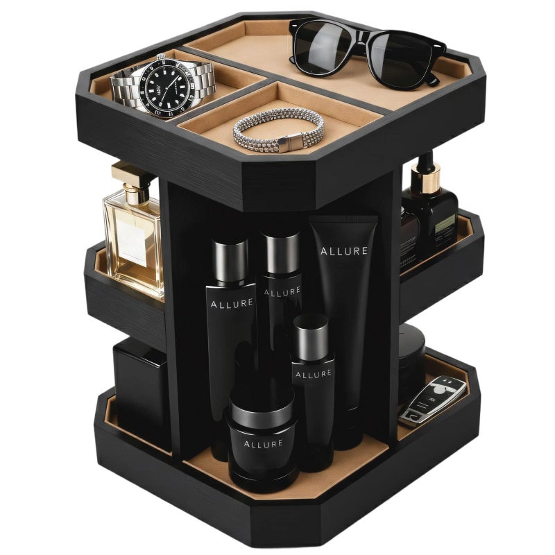 Tldcdte Rotating Cologne Organizer for Men, Metal Fragrance Display Stand with Suede-Lined Trays, 360Â° Turntable Cologne Stand for Dresser Desk, Gift-Ready Perfume Organizer - Image 1