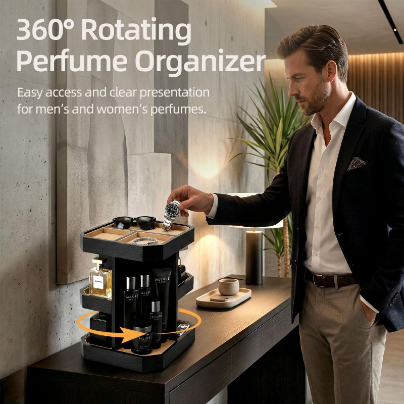 Tldcdte Rotating Cologne Organizer for Men, Metal Fragrance Display Stand with Suede-Lined Trays, 360Â° Turntable Cologne Stand for Dresser Desk, Gift-Ready Perfume Organizer - Image 5