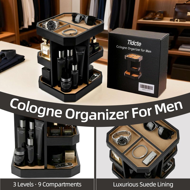 Tldcdte Rotating Cologne Organizer for Men, Metal Fragrance Display Stand with Suede-Lined Trays, 360Â° Turntable Cologne Stand for Dresser Desk, Gift-Ready Perfume Organizer - Image 3