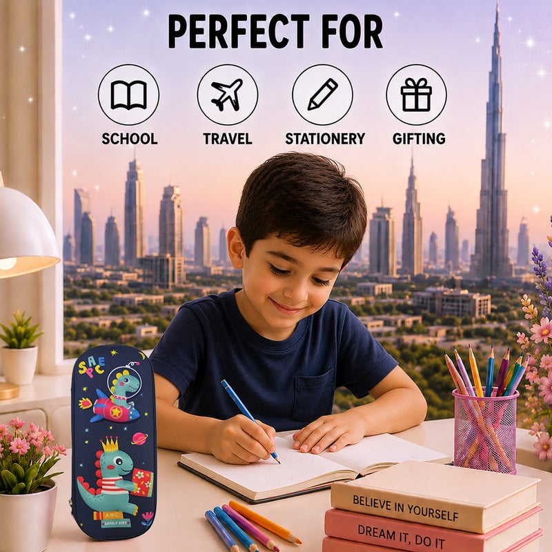 Cocobee Dino in Space Pencil Case With Internal Mesh Pocket, Sturdy Build, Zipper Closure – Boys, 3+ Years, Multicolor - Image 5