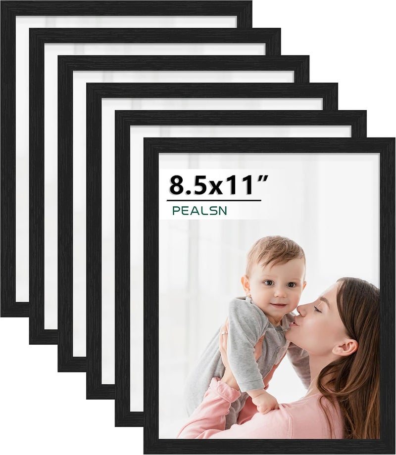 PEALSN 8.5x11 Picture Frame Set of 6, Black Picture Frames with HD Plexiglass,Wall Gallery Photo Frames for Wall Mounting or Tabletop Display, Black Woodgrain - Image 1