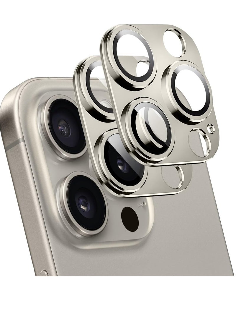 Generic Camera Lens Protector for iPhone 15 Pro/iPhone 15 Pro Max, Alloy Metal Camera Cover with Tempered Glass Screen Protector Accessories,Scratch Resistant (Natural Titanium)  - Image 1