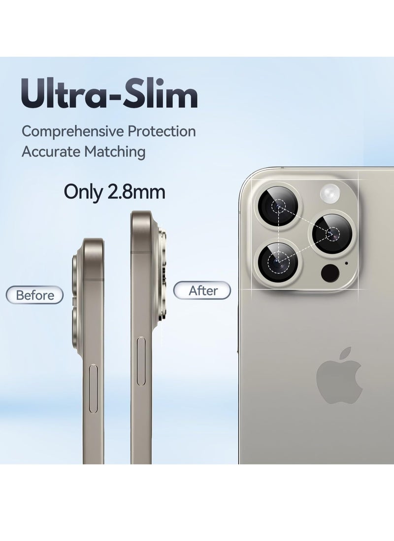 Generic Camera Lens Protector for iPhone 15 Pro/iPhone 15 Pro Max, Alloy Metal Camera Cover with Tempered Glass Screen Protector Accessories,Scratch Resistant (Natural Titanium)  - Image 3