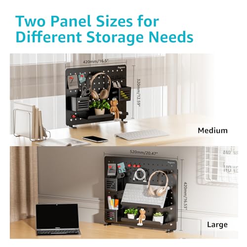PEGZONE Clamp-on Desk Pegboard, Desk Organizer for Office Gaming Home, Magnetic Metal Peg Board with 10 Accessories, Privacy Panel for Office, 16.5" x 12.6", Medium, Black - Image 5