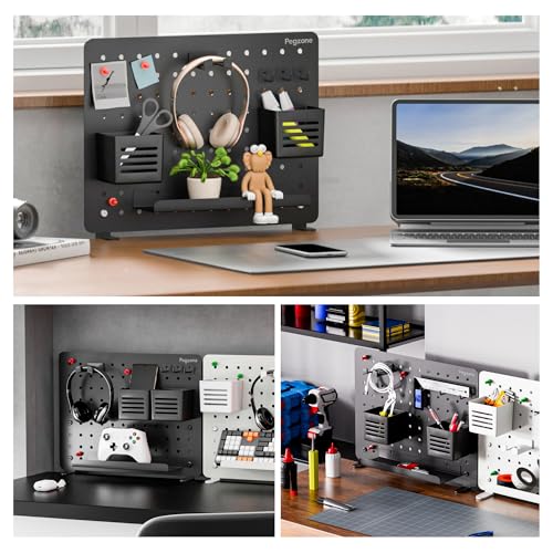 PEGZONE Clamp-on Desk Pegboard, Desk Organizer for Office Gaming Home, Magnetic Metal Peg Board with 10 Accessories, Privacy Panel for Office, 16.5" x 12.6", Medium, Black - Image 3