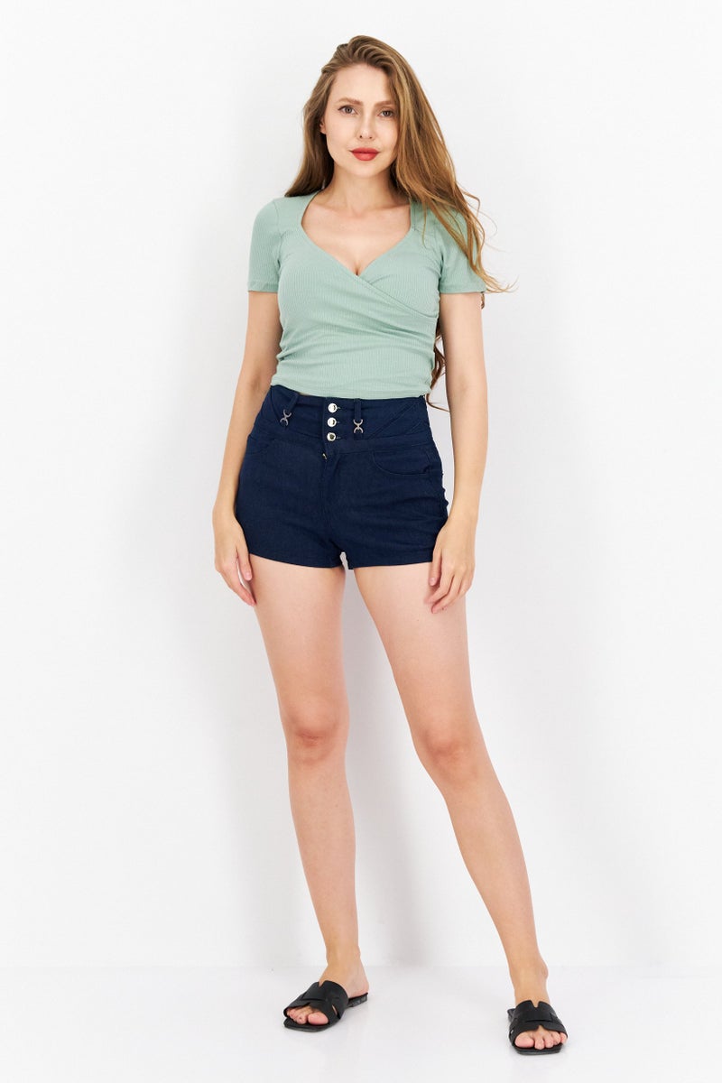 ONLY Women Textured Denim Shorts, Navy - Image 3