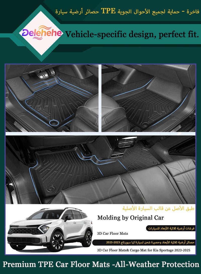 Delehehe Custom Fit for Floor Mats 2023-2025 Kia Sportage (Only Fits for Hybrid) All Weather Protection TPE Black Heavy Duty Non-Slip Car Mats 1st&2nd Row Floor Liners Interior Automotive Accessories - Image 2