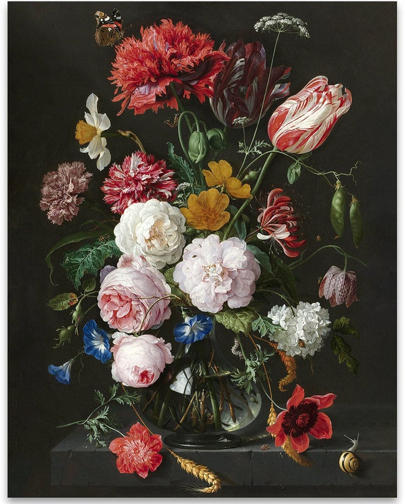 Make Em Laugh Still Life with Flowers in a Glass Vase  Jan Davidsz. de Heem - 11x14 Unframed Art Print - Great Home Decor and Gift Under $15 for Gardeners - Image 1