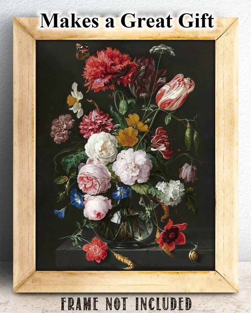 Make Em Laugh Still Life with Flowers in a Glass Vase  Jan Davidsz. de Heem - 11x14 Unframed Art Print - Great Home Decor and Gift Under $15 for Gardeners - Image 3