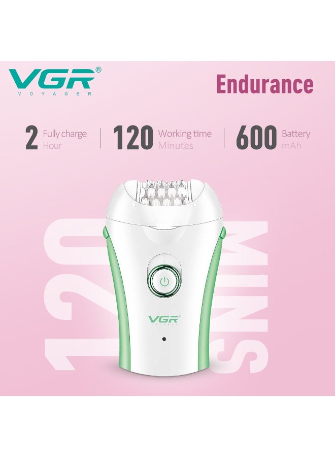 VGR Cordless Epilator for Women V-705 with LED Light – Smooth Hair Removal from Root for Long-Lasting Results Rechargeable Facial & Body Hair Remover with 2 Speeds, USB Charging & Easy-Clean Design – Green green - Image 4