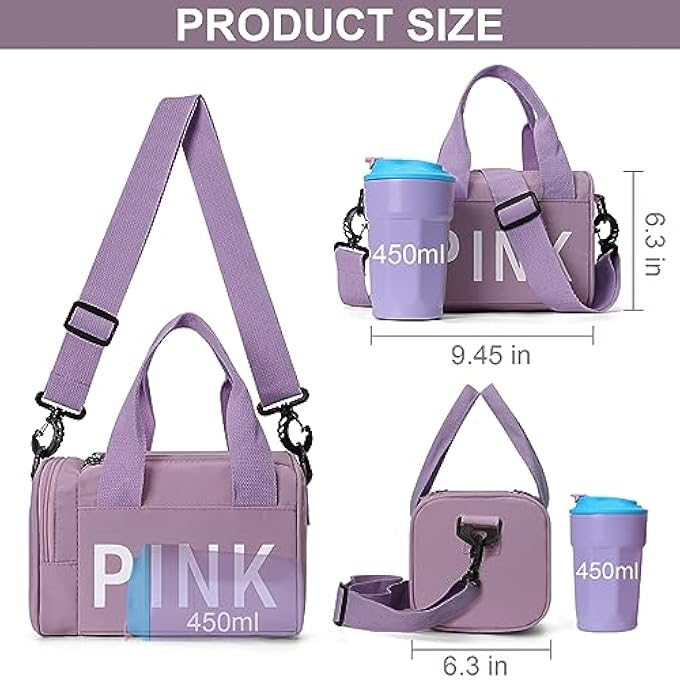 PINK Mini Small Crossbody Bag Gym Bag for Women Men Cute Small Duffle Bag Aesthetic Sports Handbag Waterproof Gym Tote Bag Portable Fitness Shoulder Bag for Sports Travel Purple1 - Image 4