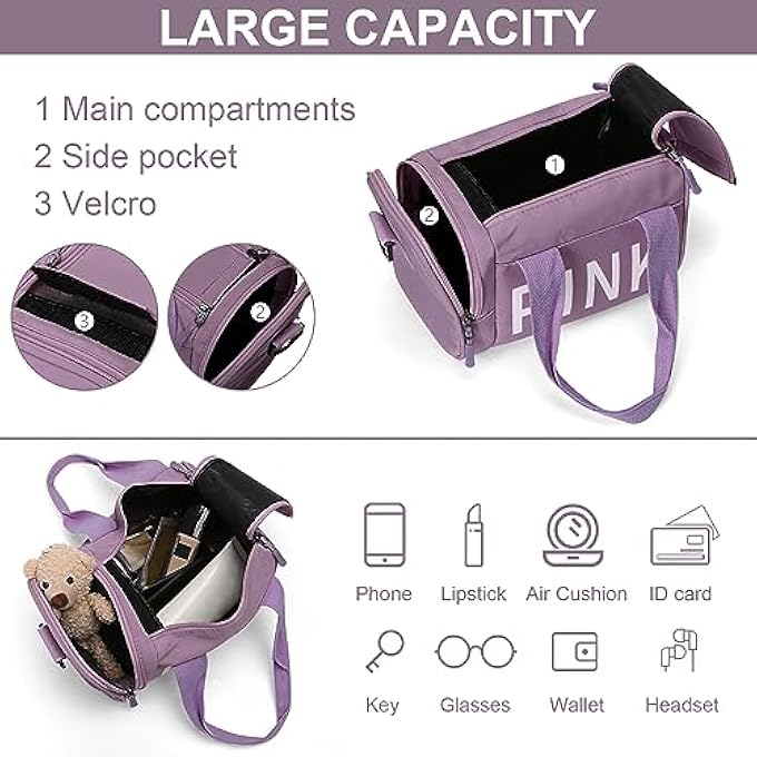 PINK Mini Small Crossbody Bag Gym Bag for Women Men Cute Small Duffle Bag Aesthetic Sports Handbag Waterproof Gym Tote Bag Portable Fitness Shoulder Bag for Sports Travel Purple1 - Image 3