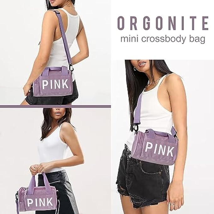 PINK Mini Small Crossbody Bag Gym Bag for Women Men Cute Small Duffle Bag Aesthetic Sports Handbag Waterproof Gym Tote Bag Portable Fitness Shoulder Bag for Sports Travel Purple1 - Image 5