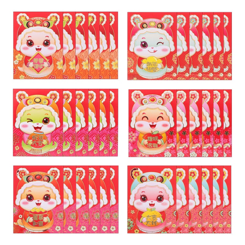 Year Of Snake Red Envelopes Set 36pcs Traditional Lucky Money Packets For 2025 Chinese New Year - Image 2