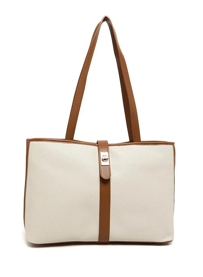 Contrast Detail PU Tote Bag