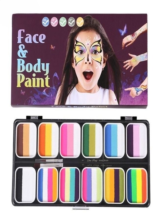 STL 12 Grid Multi-color Water Soluble Body Paint Stage Makeup Children Face Painting Pigment - Image 1