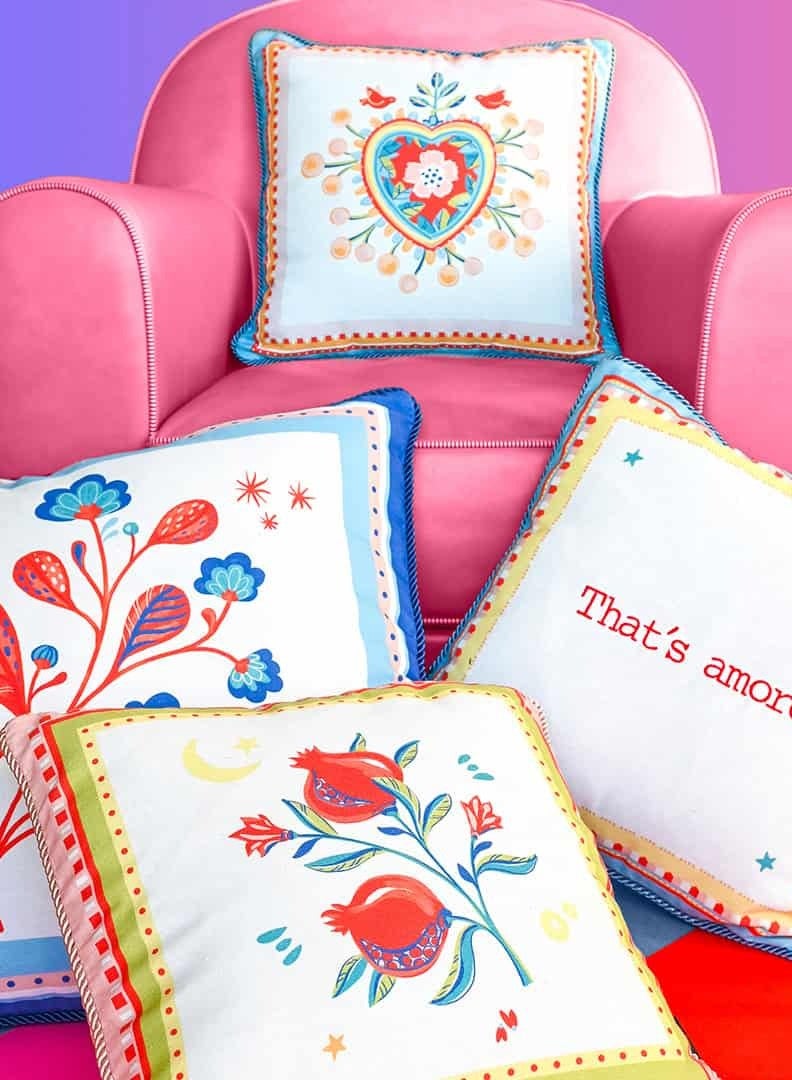 Baci milano Decorative Cushion 45×45 cm with Embroidered Pomegranate Design – Stuffed Throw Pillow – Vacuum Packed – 75% Cotton, 25% Polyester – Ready to Use Accent Pillow for Home, Sofa, or Bed - Image 3