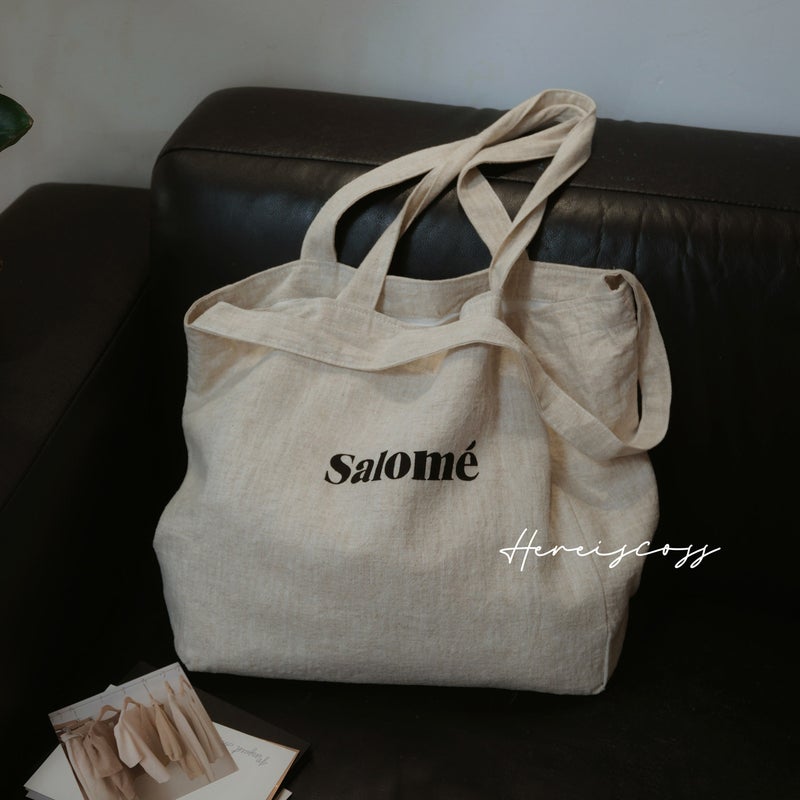 Cotton Linen Letter Print Tote Bag - Image 2