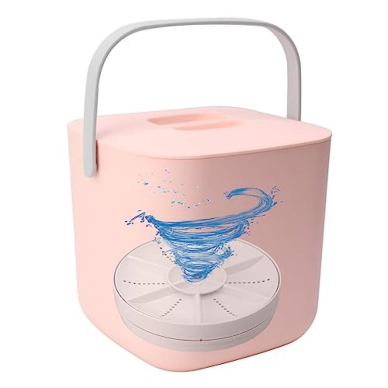 Portable countertop mini dishwasher for kitchen use, ABS plastic body, pink color, 360 spray coverage and hands-free operation - Image 1