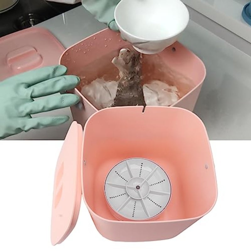 Portable countertop mini dishwasher for kitchen use, ABS plastic body, pink color, 360 spray coverage and hands-free operation - Image 3