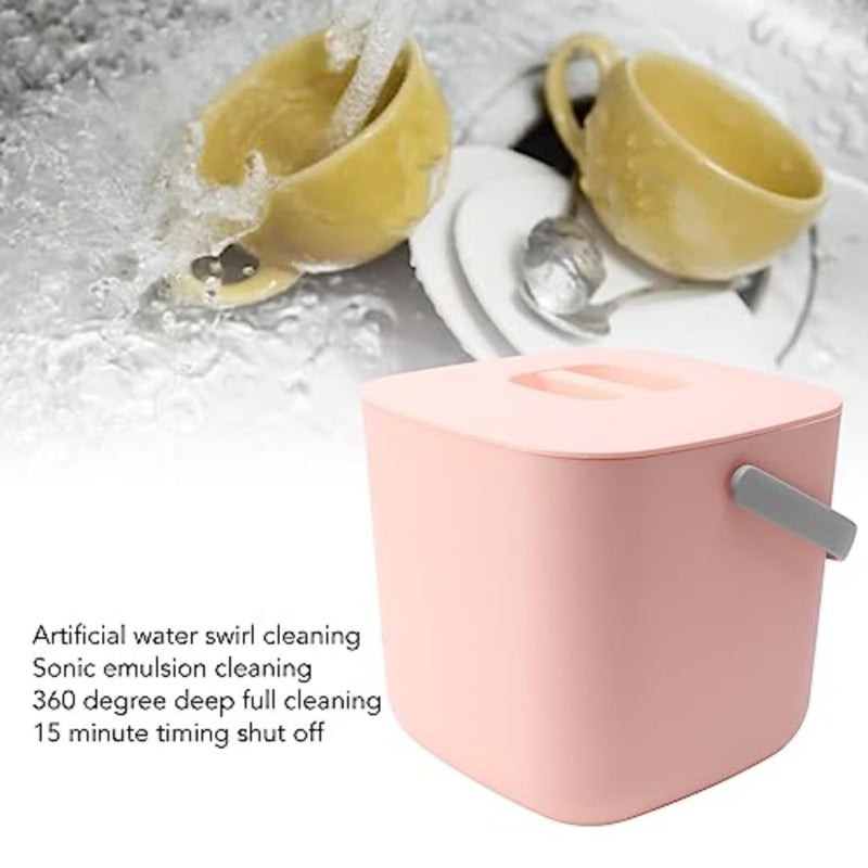 Portable countertop mini dishwasher for kitchen use, ABS plastic body, pink color, 360 spray coverage and hands-free operation - Image 2