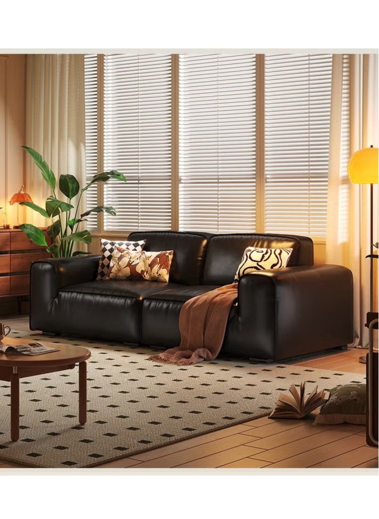 Generic Simple Italian style top layer cowhide black large sofa - suitable for living room, room, reception room  - Image 1