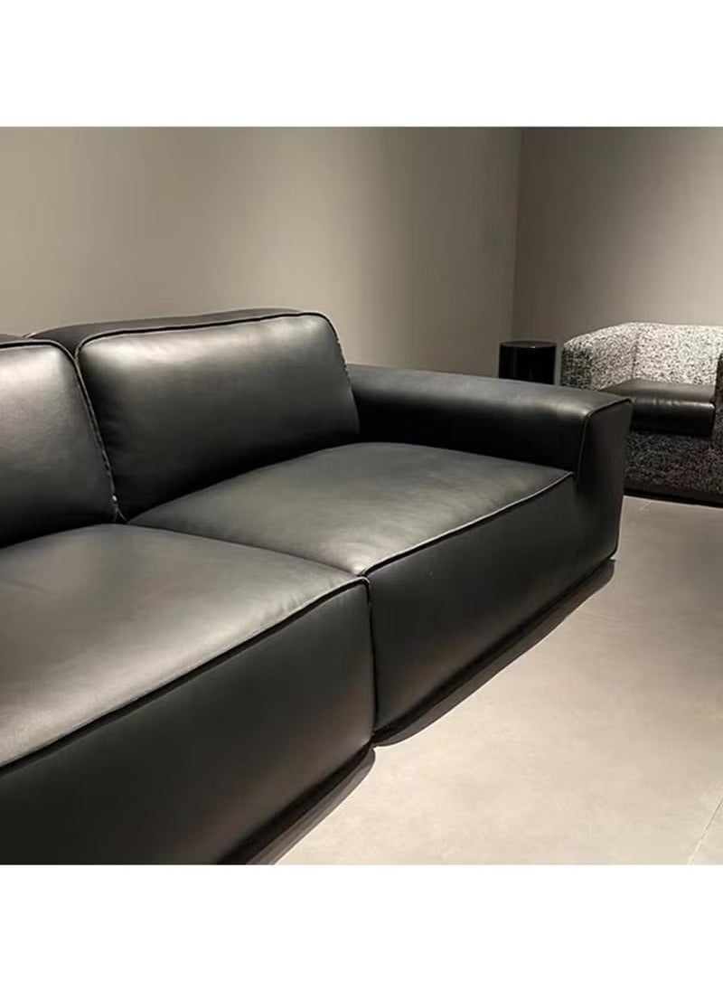 Generic - Simple Italian style top layer cowhide black large sofa - suitable for living room, room, reception room - Image 1