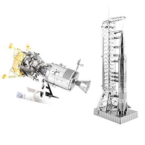 Fascinations Metal Earth 3D Metal Model Kits Set of 2 - Apollo CSM with LM and Apollo Saturn V with Gantry - Image 1