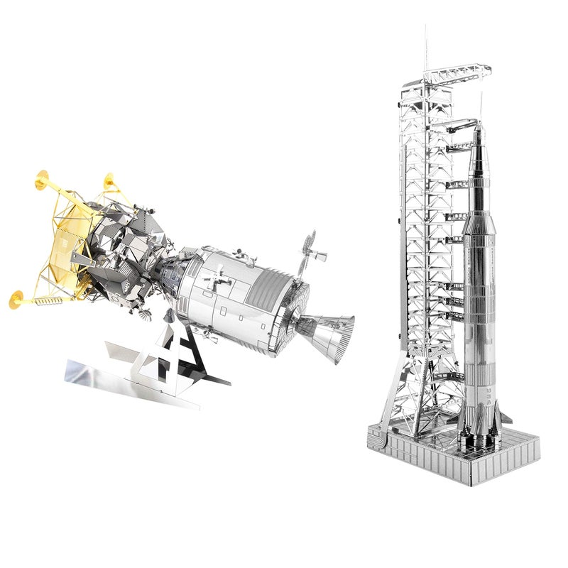 Fascinations Metal Earth 3D Metal Model Kits Set of 2 - Apollo CSM with LM and Apollo Saturn V with Gantry - Image 5