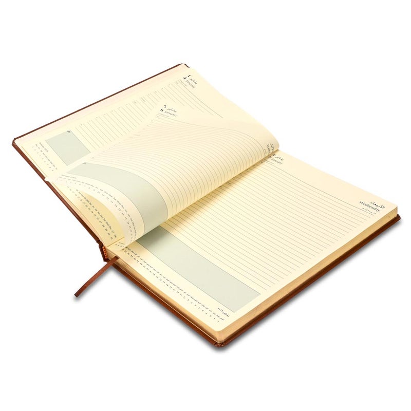 FIS 2026 Golden A4 Diary, 210x297mm, 1 Side Padded Bonded Leather Cover Materials, Gilded Edges, Round Corners, Arabic/English, 70gsm Italian Ivory Paper, Brown Cover - FSDI45AEGB26BR - Image 4