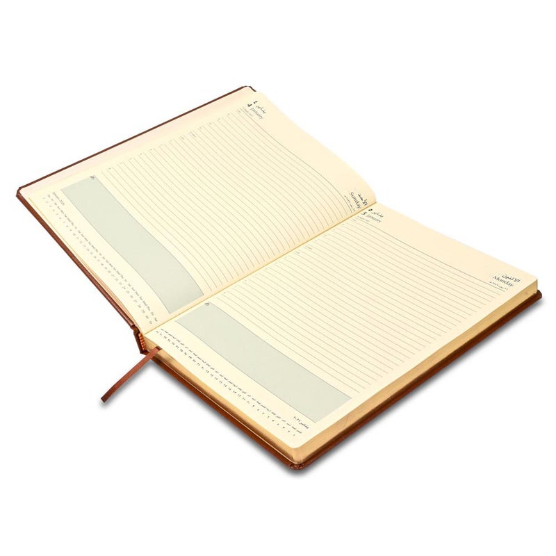 FIS 2026 Golden A4 Diary, 210x297mm, 1 Side Padded Bonded Leather Cover Materials, Gilded Edges, Round Corners, Arabic/English, 70gsm Italian Ivory Paper, Brown Cover - FSDI45AEGB26BR - Image 3