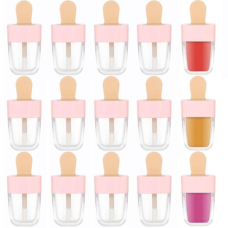 RONRONS RONRONS Lip Gloss Tubes, 15 Pieces Pink Ice-cream Shaped Empty Lip Gloss Containers Cute Mini Lipgloss Tubes with Wand for DIY Cosmetic Sample Bottles, 8ml  - Image 1