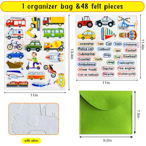 PENGFULL Felt Transportation Vehicles Learning Pieces48 Felt Flannel Board PiecesAir Land Sea Airplane Learning for Toddlers for KindergartenPreschoolToddlers - Image 5