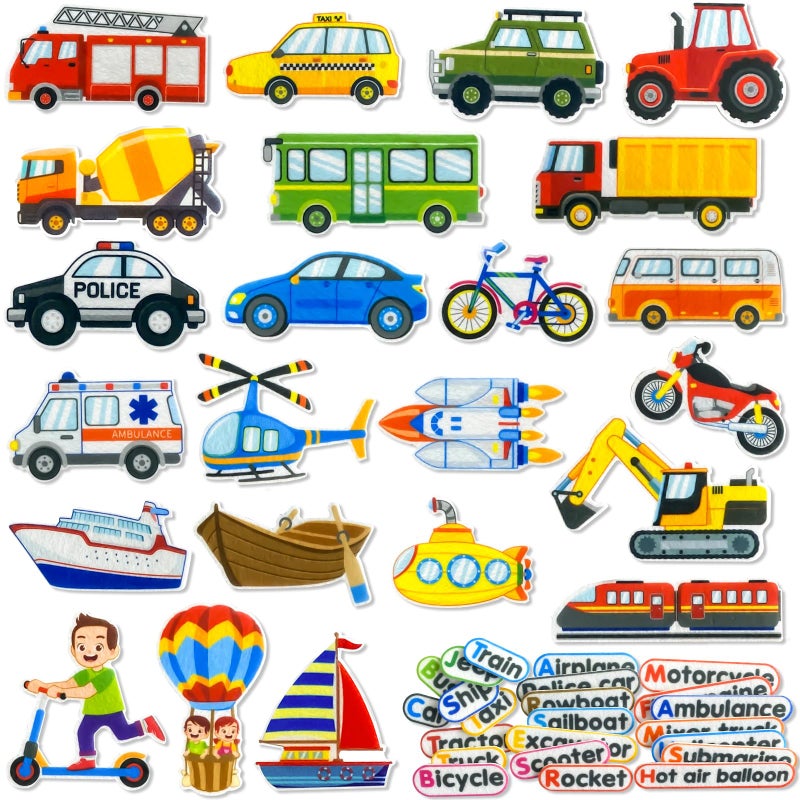 PENGFULL Felt Transportation Vehicles Learning Pieces48 Felt Flannel Board PiecesAir Land Sea Airplane Learning for Toddlers for KindergartenPreschoolToddlers - Image 3