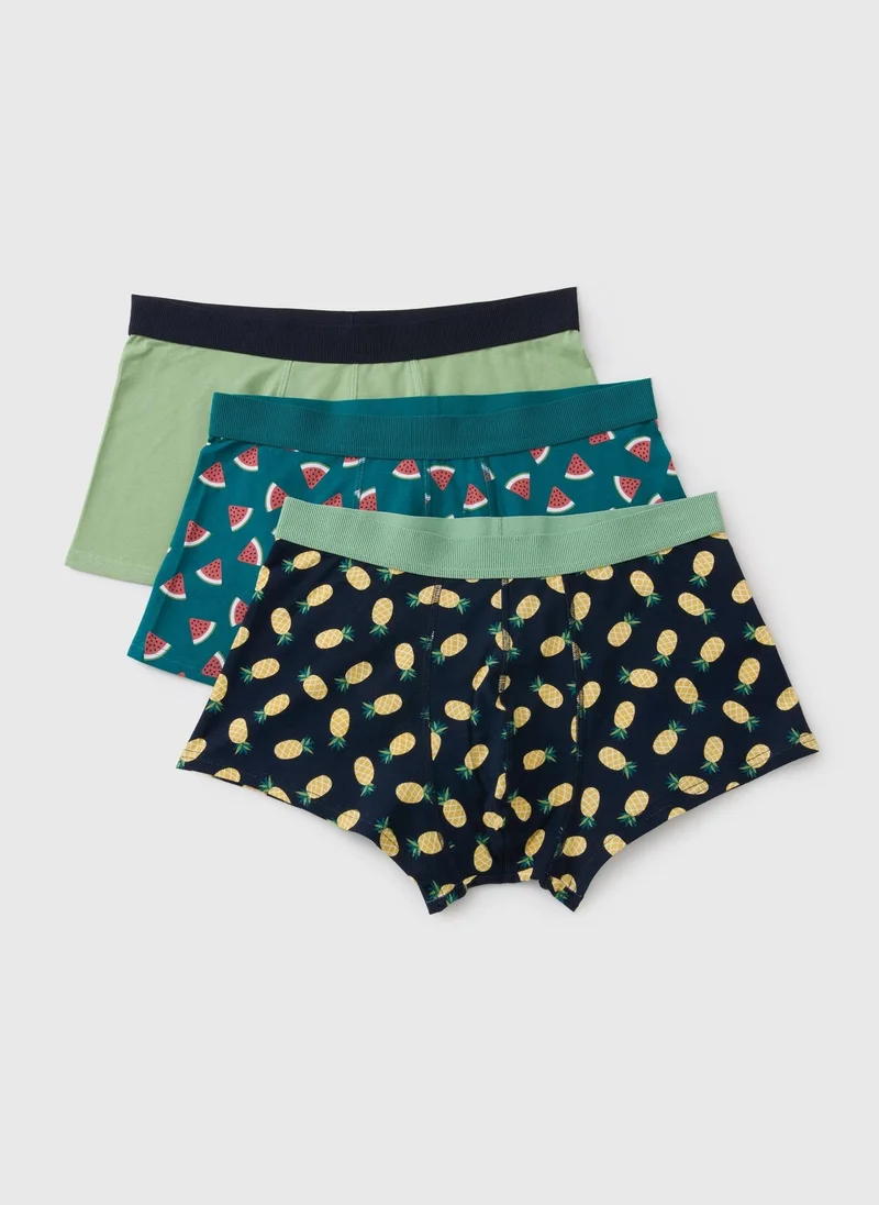 Matalan 3 Pack Green Pineapple Hipster Boxers