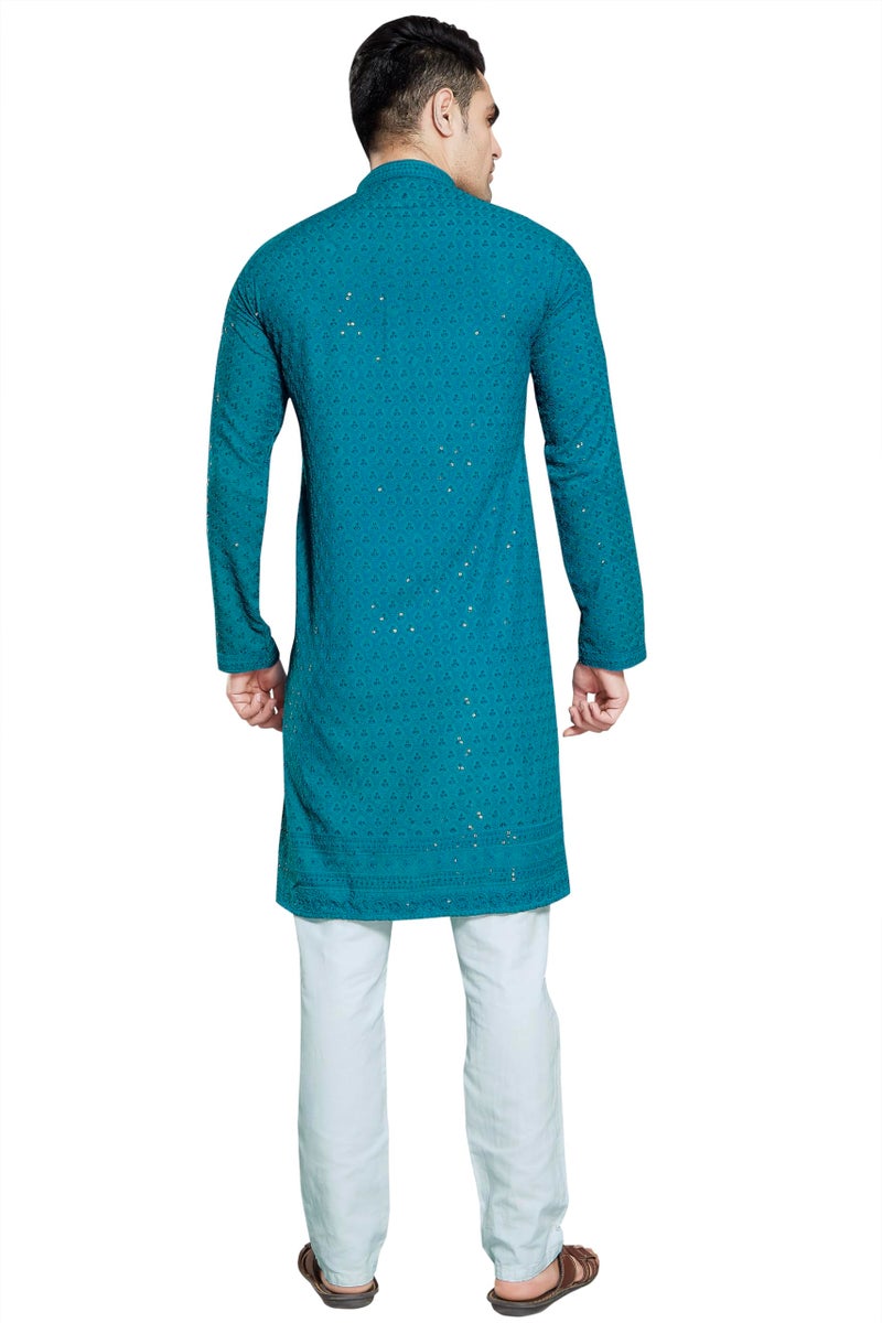 DIVISIVE Men's Sequince Embroidered Cotton Blend Only Kurta (DKRT7_S_Turquoise) - Image 5